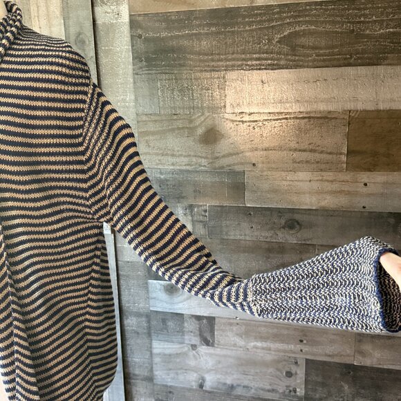 BCBGMaxAzria tan navy stripes open cardigan XSmall western coastal cowgirl fall - Picture 3 of 10